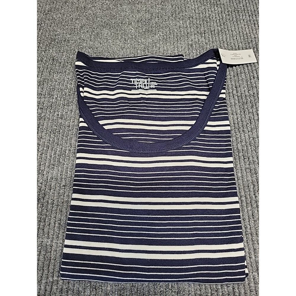 Time and Tru Womens XXL Striped T-Shirt Navy Blue White Short Sleeve‎ Scoop Neck